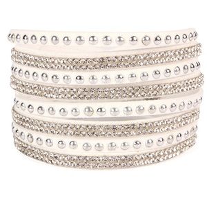 White rhinestone and faux suede wrap bracelet NEW
